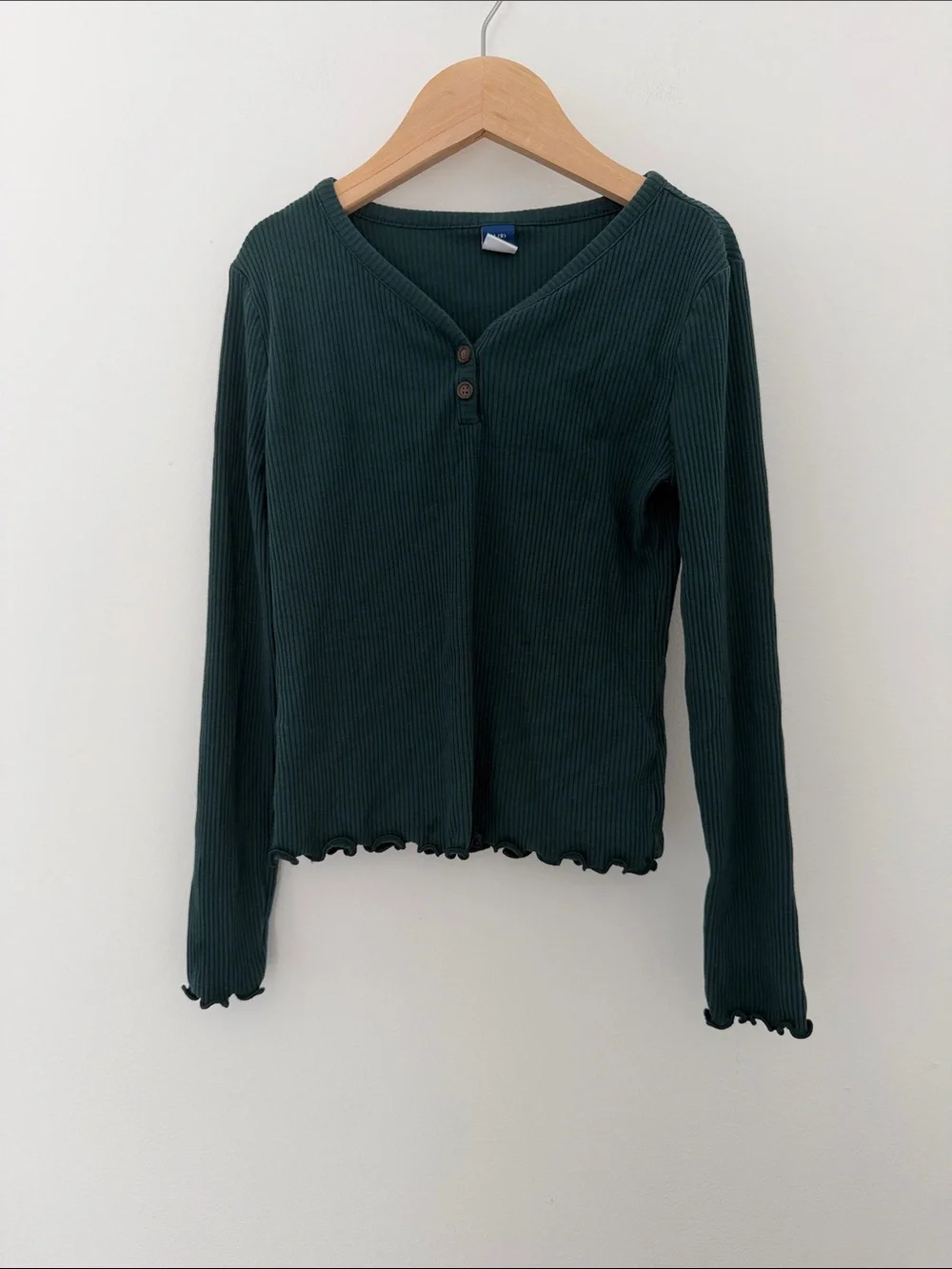 Old Navy Girls Rib Basic Long Sleeve Henley Top Green Size 8